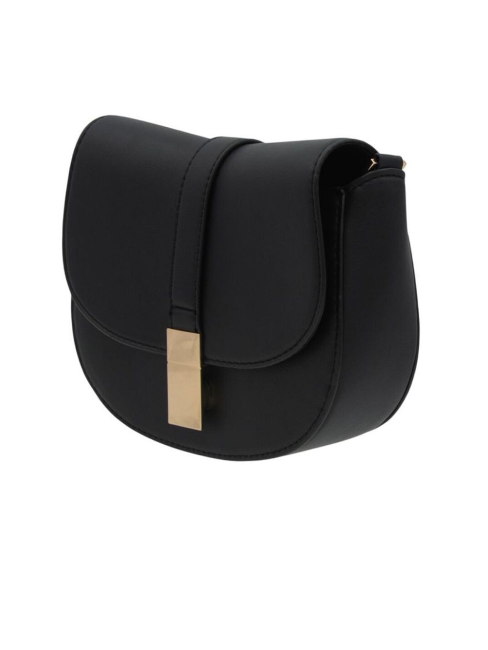 a New Day Saddle Crossbody Bag in Black Faux Leather with Gold Accent